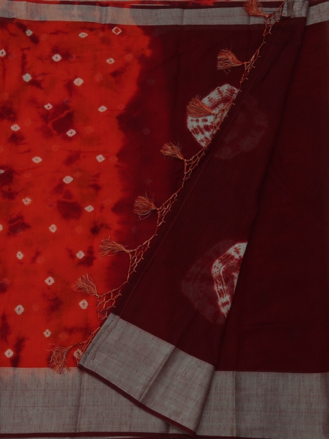 

Pothys Orange & Maroon Linen Blend Printed Bandhani Saree