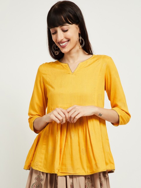 

max Women Mustard Yellow Printed Tunic