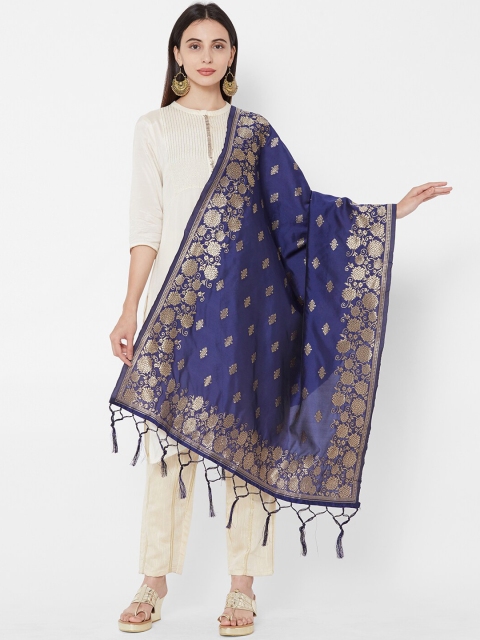 

Satrani Navy Blue Woven Design Dupatta