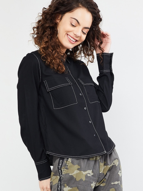 

max Women Black Solid Shirt Style Top