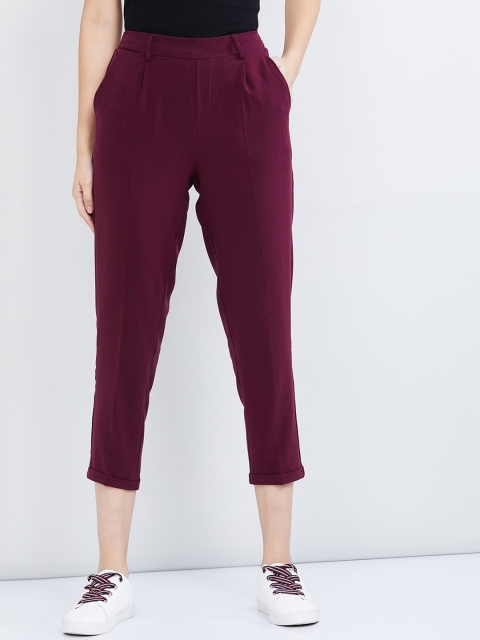 

max Women Maroon Slim Fit Solid Regular Trousers