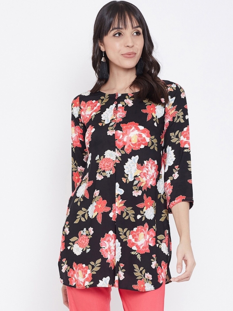 Tissu Women Black & Peach Floral Printed Kurti