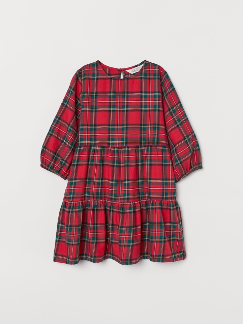 

H&M Girls Red & Green Checked Puff-Sleeved Dress