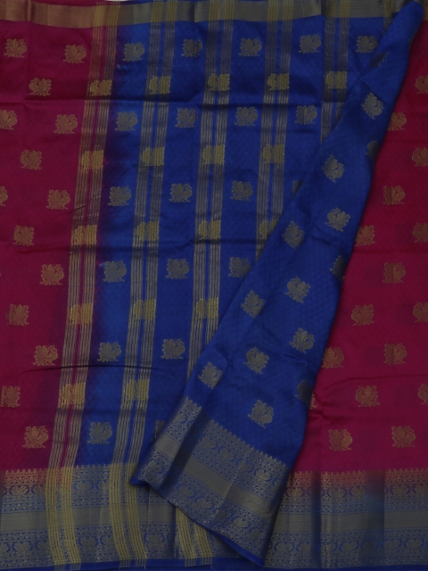 

Pothys Magenta & Blue Jute Silk Woven Design Saree