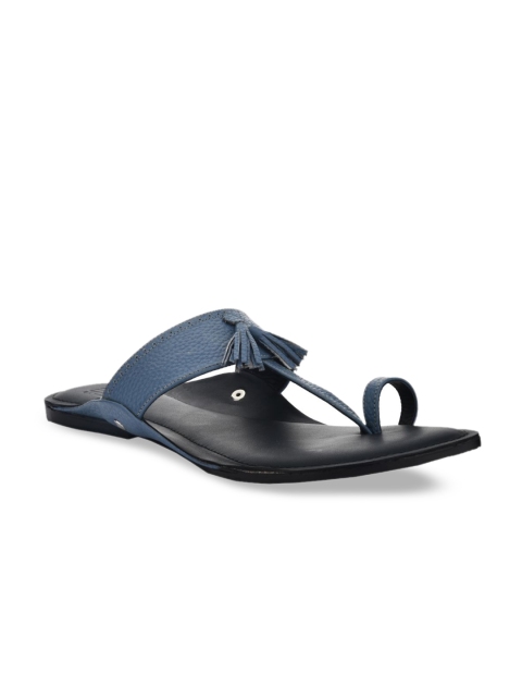 

SKO Women Blue Solid Leather Open Toe Flats