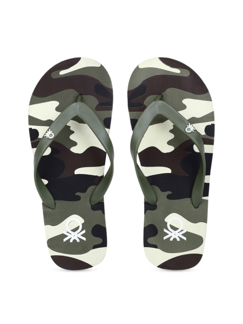 

United Colors of Benetton Men Olive Green & White Printed Thong Flip-Flops