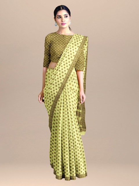 

BharatSthali Lime Green Banarasi Woven Design Silk Cotton Sustainable Saree