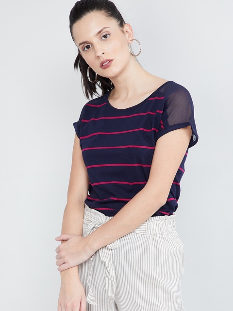 

max Women Navy Blue Striped Top
