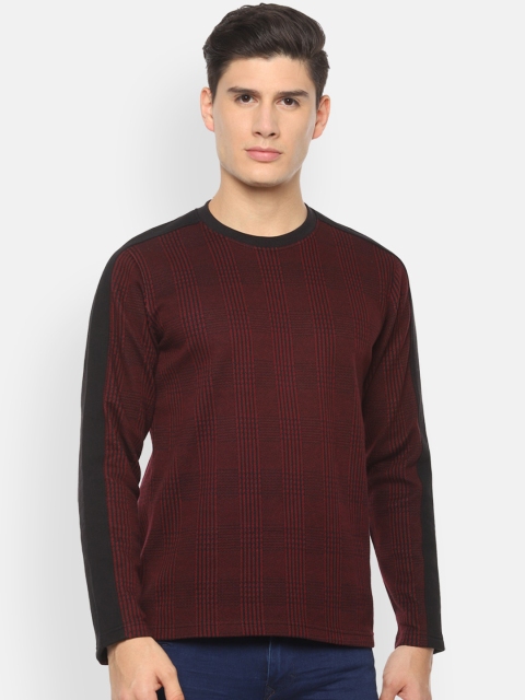 

V Dot Men Maroon Checked Sweatshirt