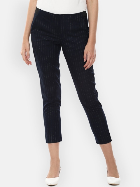 

Van Heusen Woman Women Navy Blue Regular Fit Striped Regular Trousers