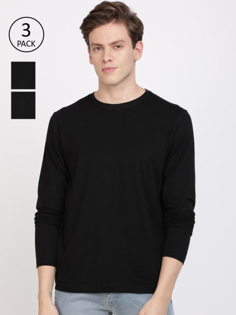 

IVOC Men Pack of 3 Black Solid Round Neck Pure Cotton T-shirts