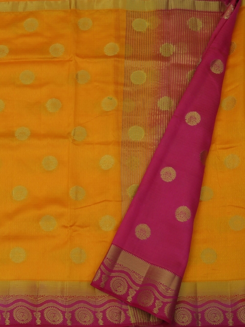 

Pothys Yellow & Magenta Jute Silk Woven Design Saree
