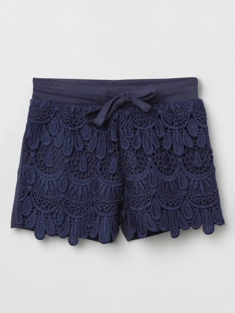 

max Girls Navy Blue Lace Slim Fit Hot Pants