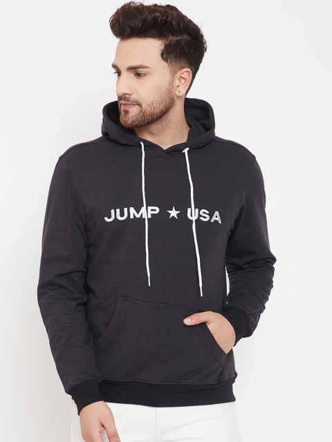 JUMP USA Men Black Printed Hooded Sweatshirt