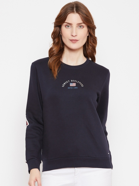 

Octave Women Navy Blue & Off-White Solid Sweatshirt