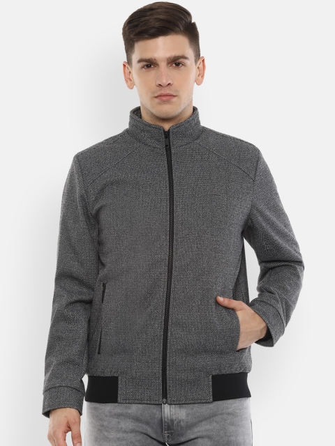 

Van Heusen Men Charcoal Grey Self Design Bomber