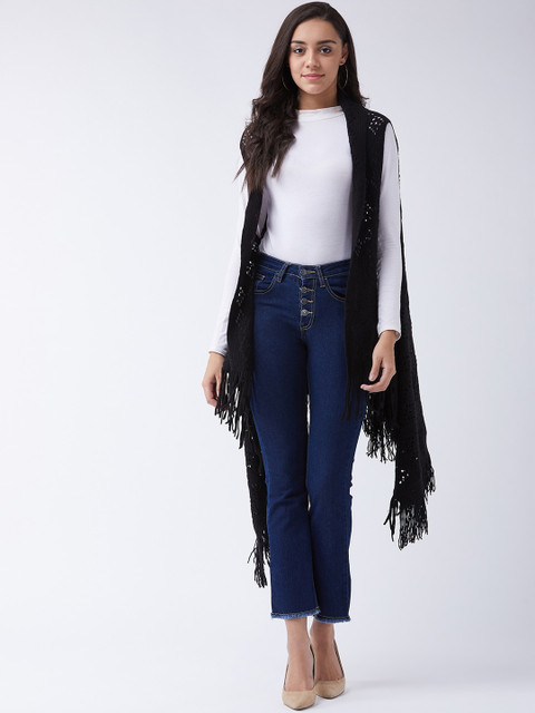 

InWeave Women Black Self Design Open Front Shrug