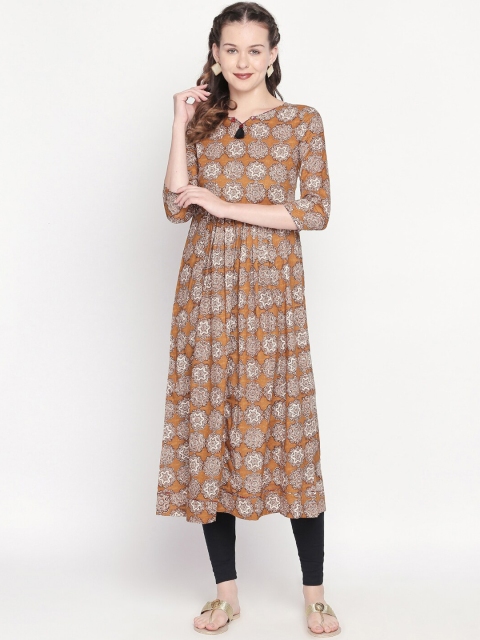 

Lobaanya Women Brown & White Printed A-Line Kurta