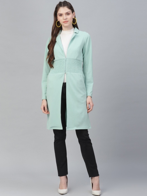 

Athena Women Sea Green Self Design Lapel Shrug