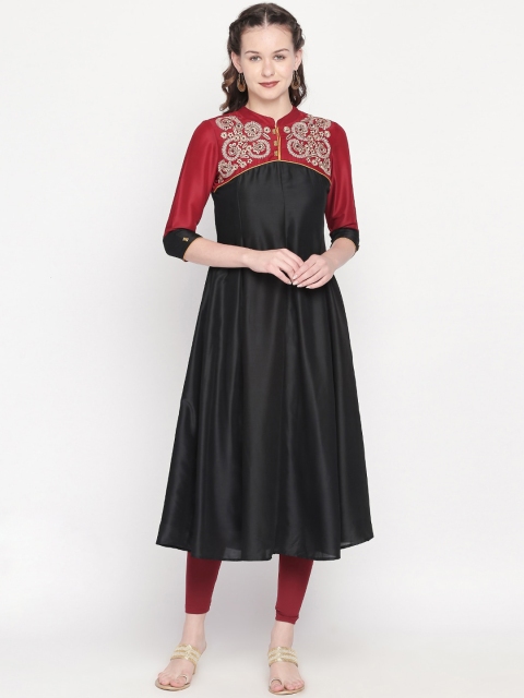 

Lobaanya Women Black & Red Embroidered Anarkali Kurta