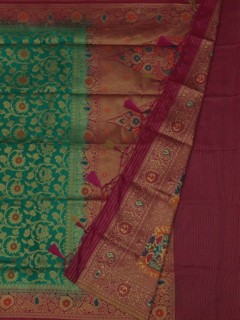 

Pothys Green & Red Jute Silk Woven Design Saree