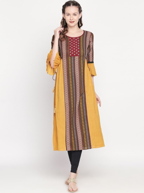 

Lobaanya Women Yellow Yoke Design Straight Kurta