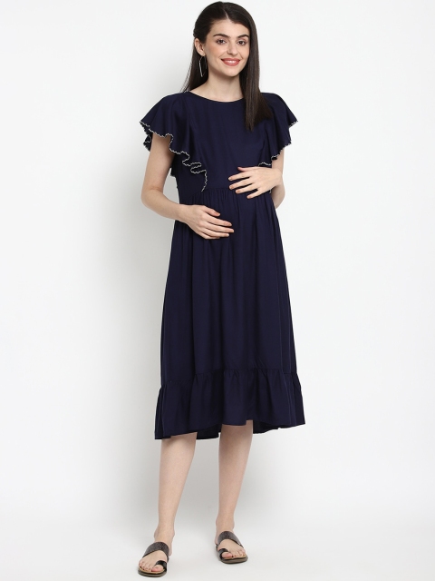 

The Vanca Women Blue Solid Fit and Flare Maternity Dress