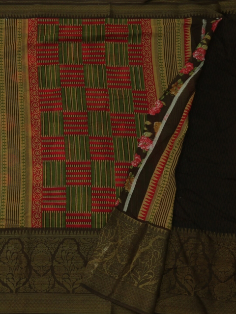 

Pothys Brown & Pink Jute Silk Printed Saree
