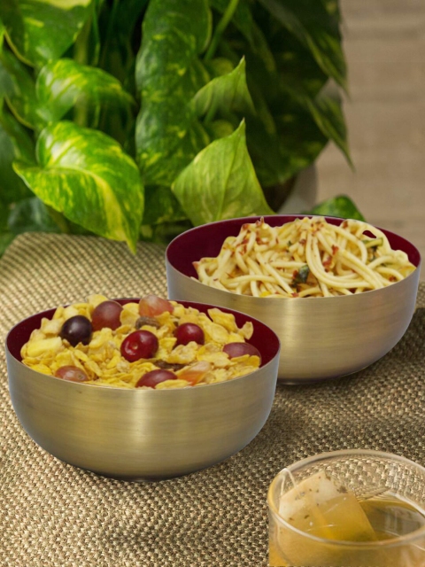 

nestroots Maroon & Muted Gold-Toned 2 Pcs Serving Bowls Set