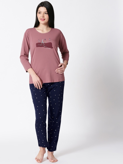 

I like me Women Mauve & Navy Blue Printed Night Suit