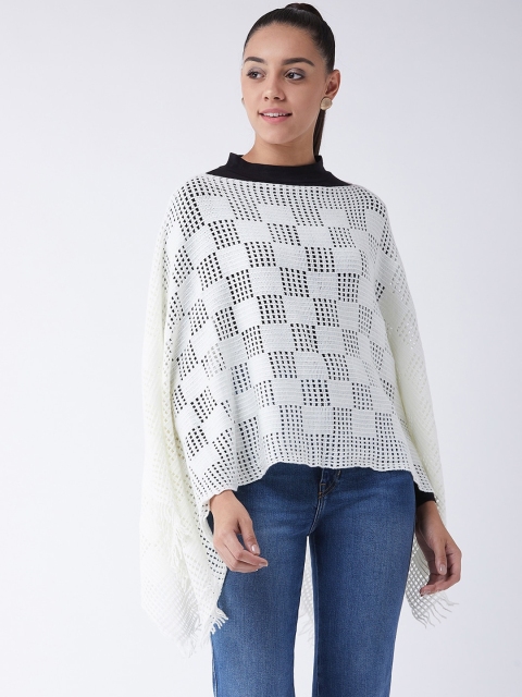 

InWeave Women Acrylic Off-White Self Design Poncho