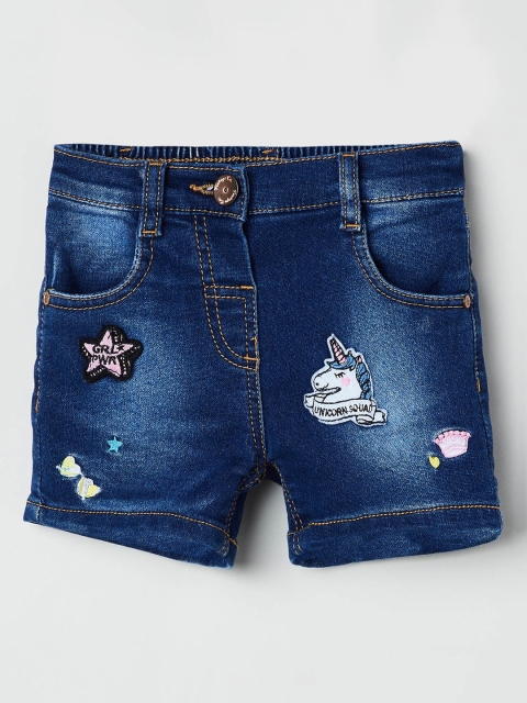 

max Girls Blue Solid Regular Fit Denim Shorts