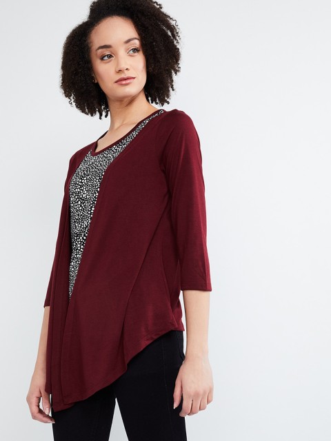 

max Women Maroon Printed Layered High-Low Top