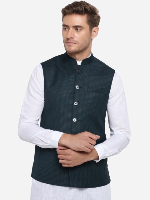 

JADE BLUE Men Green Solid Woven-Design Modi Jacket