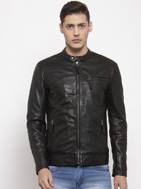 

WELBAWT Men Black Solid Lightweight Biker Jacket