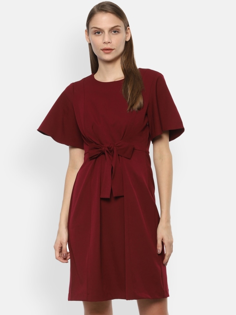 Van Heusen Women Maroon Solid A-Line Dress