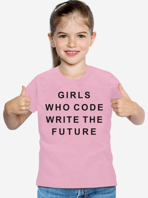 

MAGIC TEES Girls Pink Printed Round Neck T-shirt