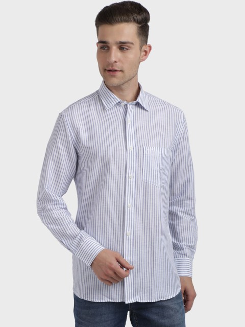 

ColorPlus Men Blue & White Regular Fit Striped Casual Shirt