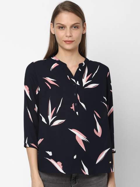 

Allen Solly Woman Navy Blue Printed Shirt Style Top