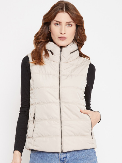 

Octave Women Beige Solid Padded Jacket