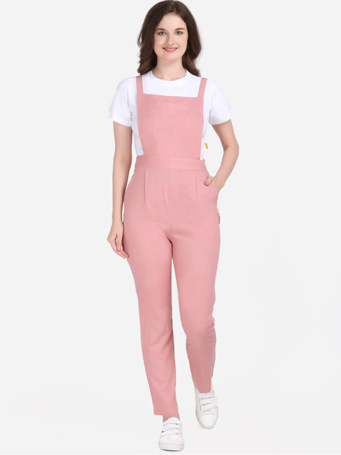 

Yuvraah Women Pink & White Solid Dungarees with T shirt