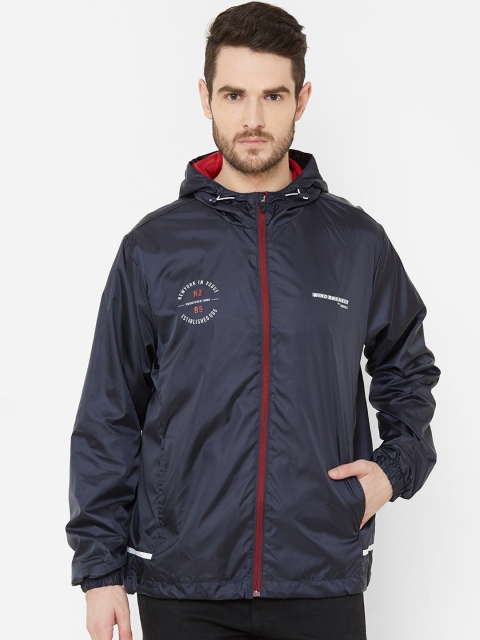 

Zeel Men Navy Blue Solid Windcheater Tailored Jacket