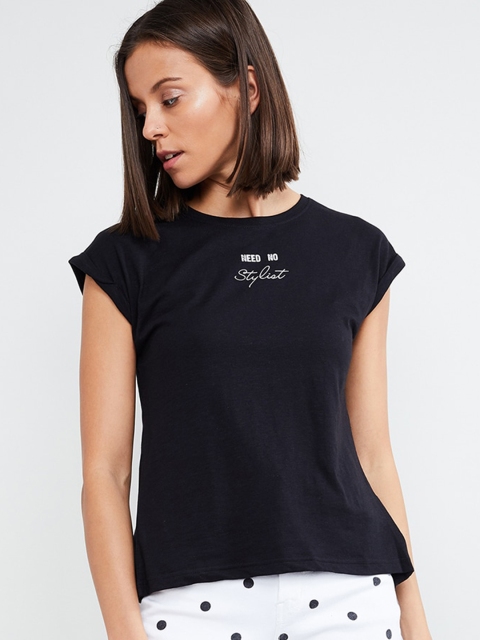 max Women Black Printed Styled Back Top