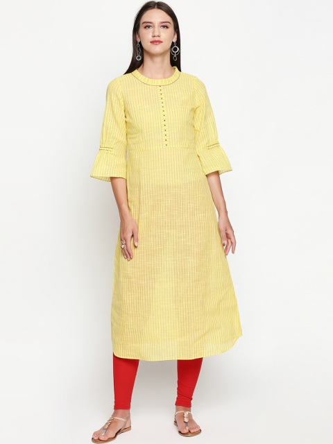 

Lobaanya Women Yellow Striped A-Line Kurta