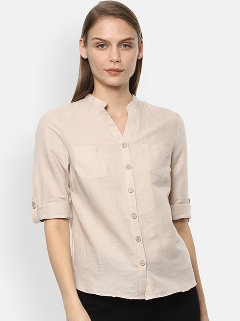 

Van Heusen Woman Beige Regular Fit Solid Casual Shirt