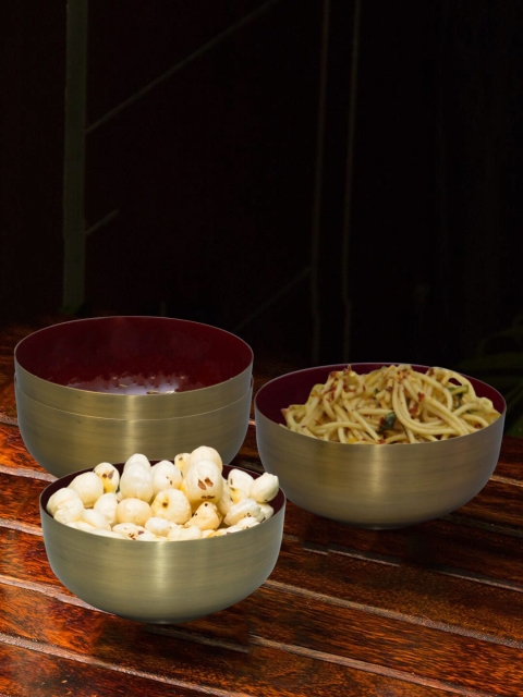 nestroots Set Of 4 Gold-Toned & Maroon Metallic Decorative Bowls