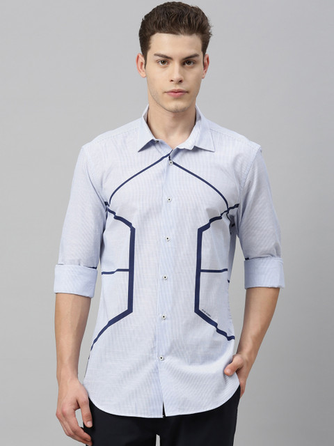 

RARE RABBIT Men Blue Tailored Fit Printed Casual Shirt
