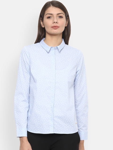 

Van Heusen Woman Women Blue & White Regular Fit Printed Casual Shirt