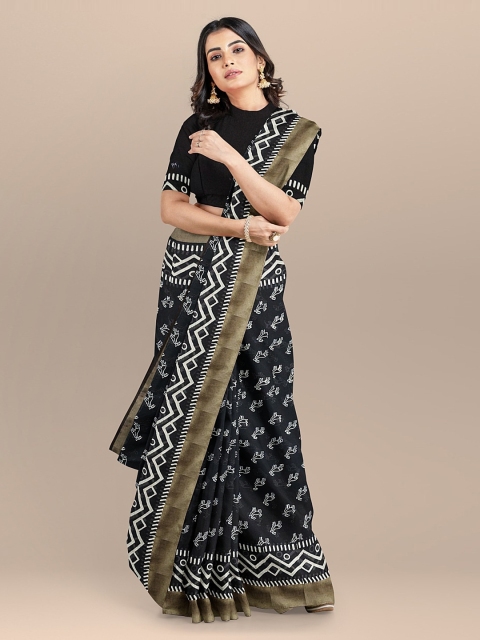 

BharatSthali Black & White Pure Cotton Printed Handloom Saree