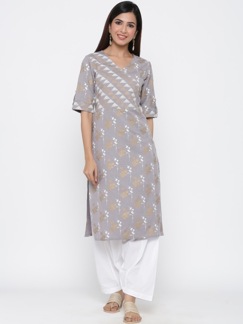 

Jaipur Kurti Women Grey & White Printed Kurta with Palazzos & Dupatta